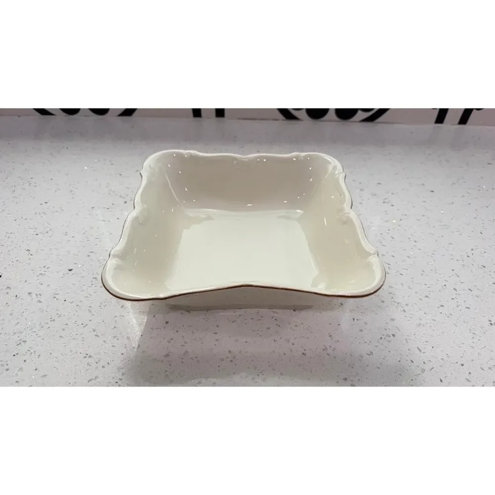 VTG C.T. Tielsch Altwasser Germany Square Porcelain Serving Bowl Gold Trim 8”